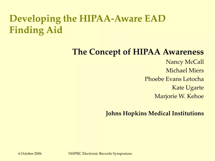 developing the hipaa aware ead finding aid
