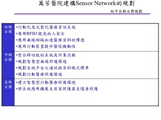 萬芳醫院建構 Sensor Network 的規劃 短中長期目標規劃