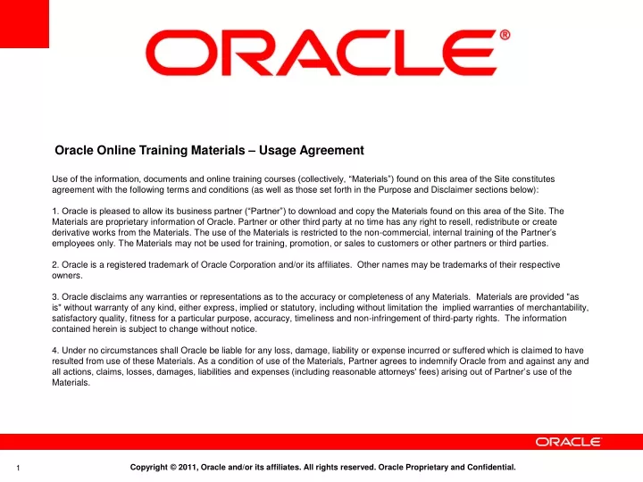 oracle online training materials usage agreement