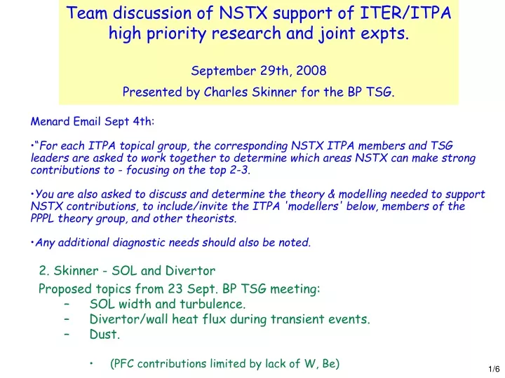 team discussion of nstx support of iter itpa high