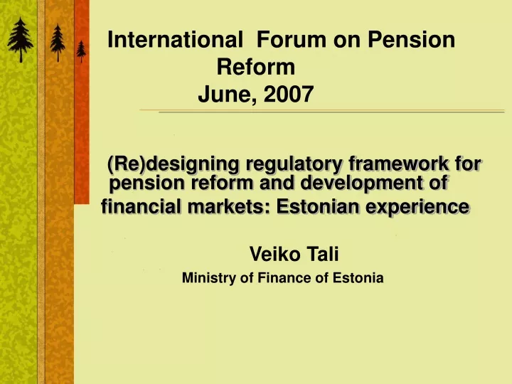 international forum on pension reform june 2007