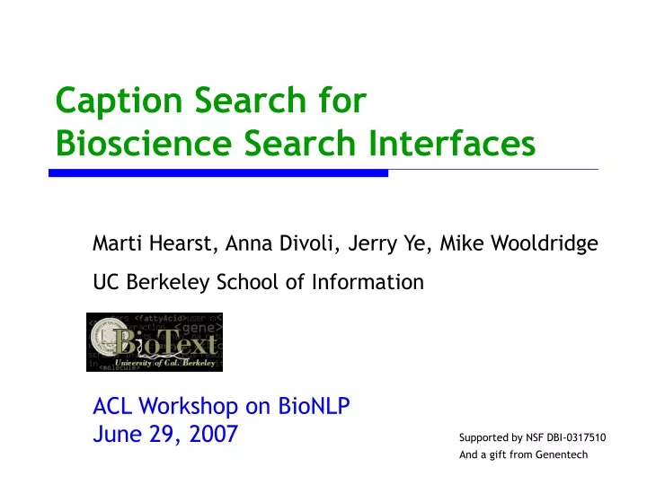 caption search for bioscience search interfaces