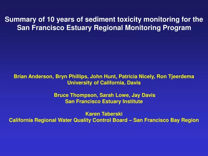 summary of 10 years of sediment toxicity