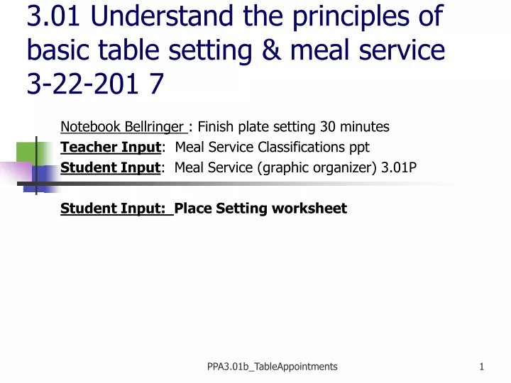 3 01 understand the principles of basic table setting meal service 3 22 201 7
