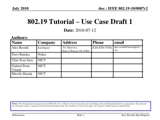 802.19 Tutorial – Use Case Draft 1