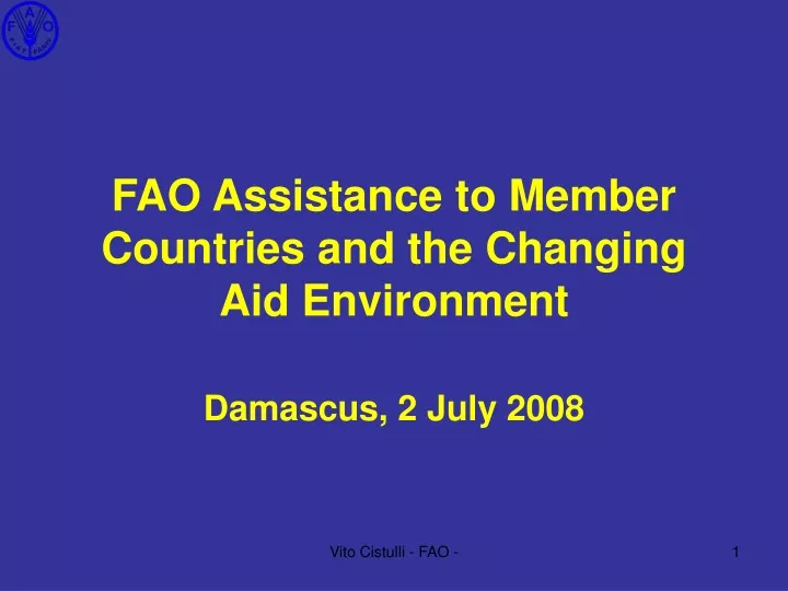 fao assistance to member countries and the changing aid environment