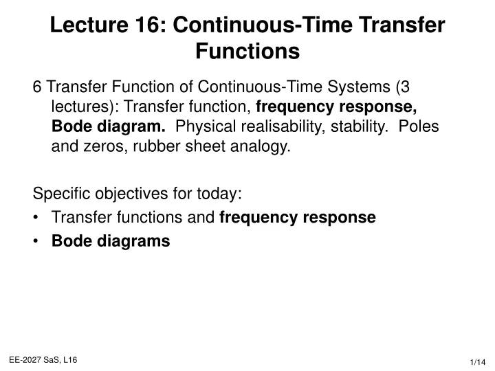 lecture 16 continuous time transfer functions