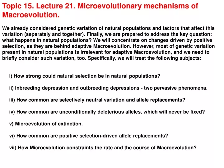 topic 15 lecture 21 microevolutionary mechanisms