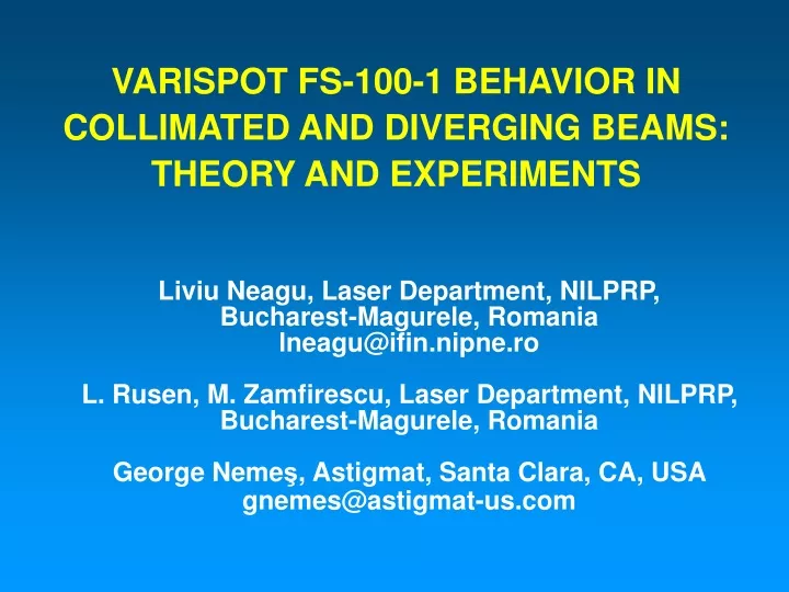 varispot fs 100 1 behavior in collimated and diverging beams theory and experiments
