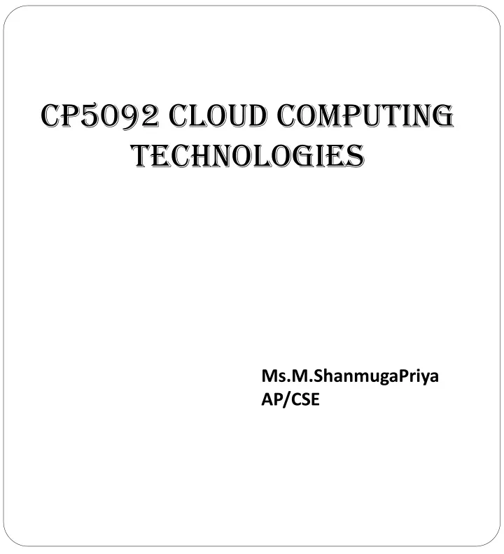 cp5092 cloud computing technologies