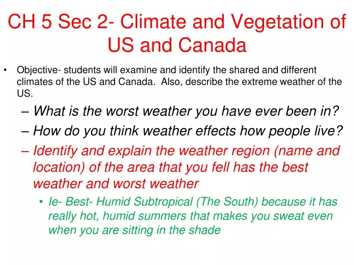 ch 5 sec 2 climate and vegetation of us and canada