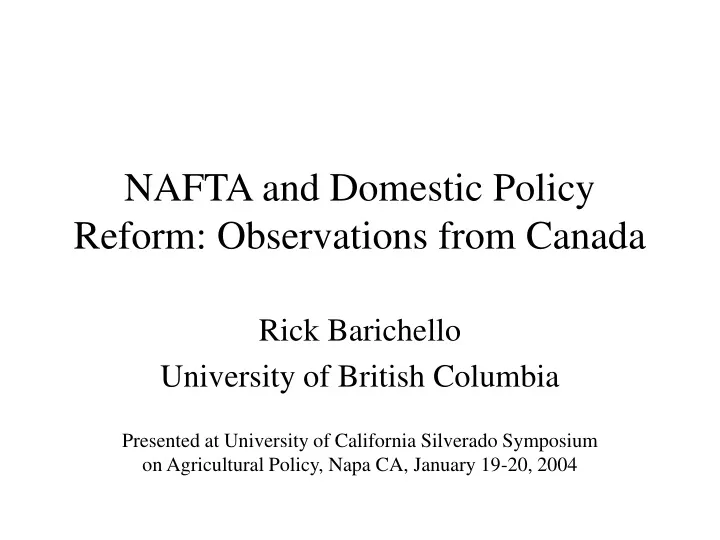 nafta and domestic policy reform observations from canada