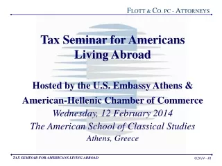Tax Seminar for Americans Living Abroad Hosted by the U.S. Embassy Athens &amp;
