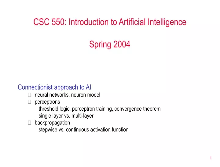 csc 550 introduction to artificial intelligence
