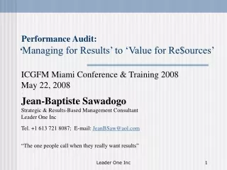 Performance Audit: ‘ Managing for Results’ to ‘Value for Re$ources’