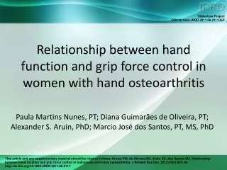 Relationship between hand function and grip force control in women with hand osteoarthritis