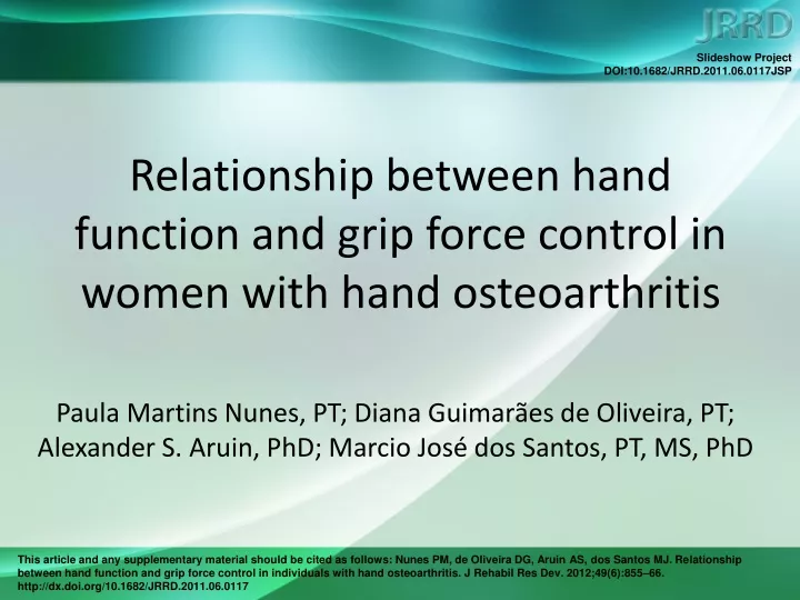 relationship between hand function and grip force control in women with hand osteoarthritis