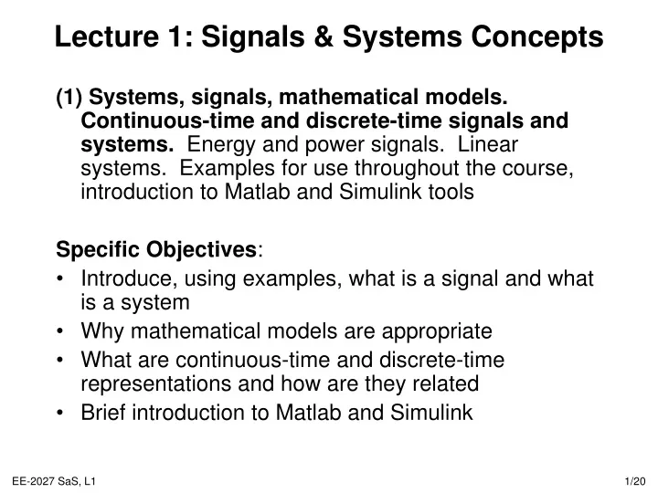 lecture 1 signals systems concepts