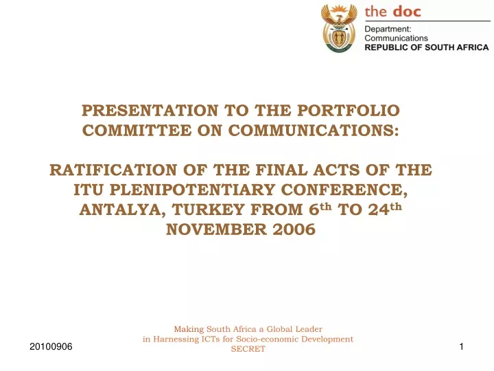 presentation to the portfolio committee