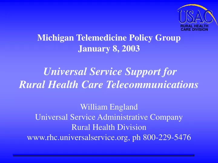 michigan telemedicine policy group january 8 2003