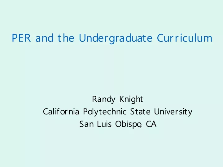 per and the undergraduate curriculum