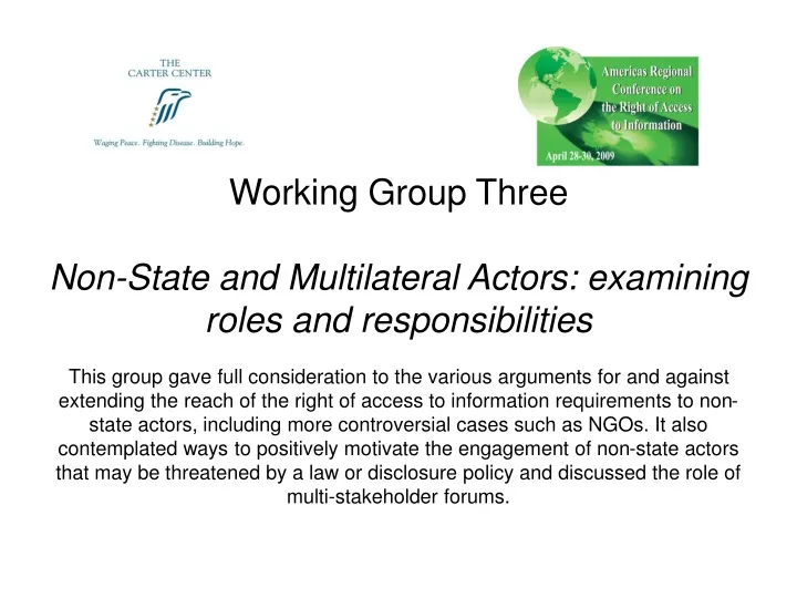 working group three non state and multilateral