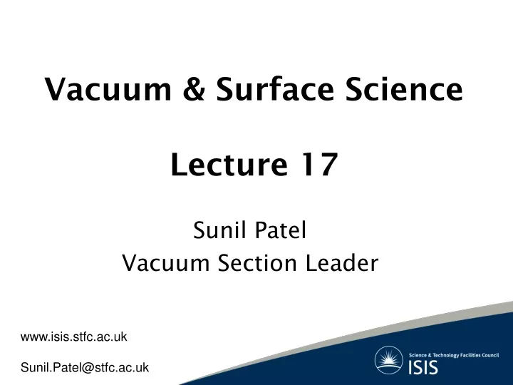 vacuum surface science lecture 17