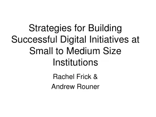 Strategies for Building Successful Digital Initiatives at Small to Medium Size Institutions