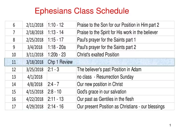 ephesians class schedule