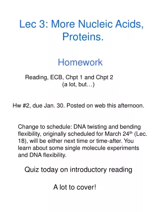 Lec 3: More Nucleic Acids,  Proteins.