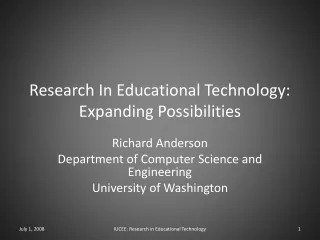 Research In Educational Technology: Expanding Possibilities