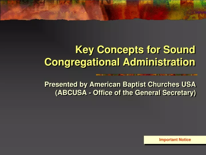 key concepts for sound congregational administration