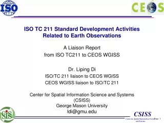 ISO TC 211 Standard Development Activities Related to Earth Observations