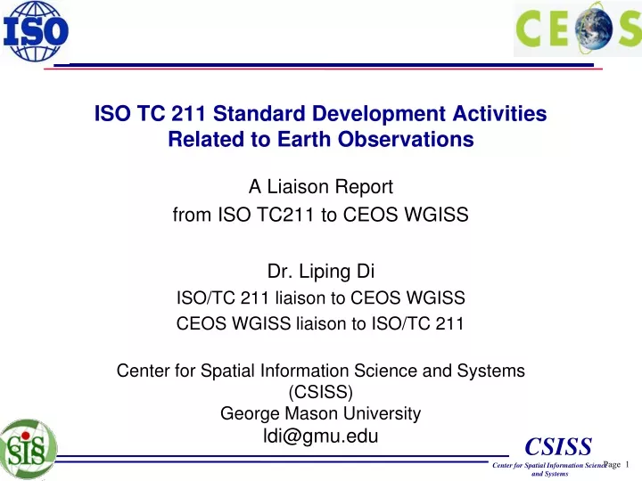 iso tc 211 standard development activities related to earth observations