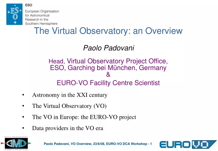 the virtual observatory an overview paolo