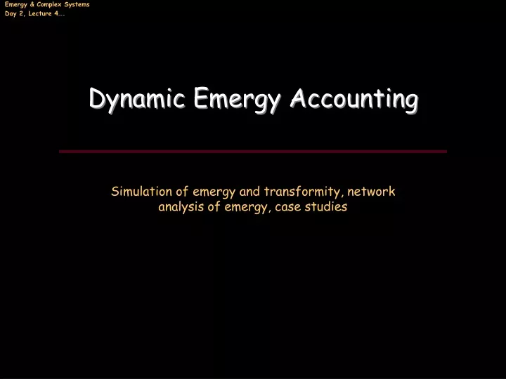 dynamic emergy accounting