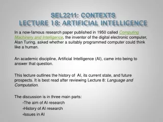 SEL2211:  Contexts Lecture 18: Artificial Intelligence