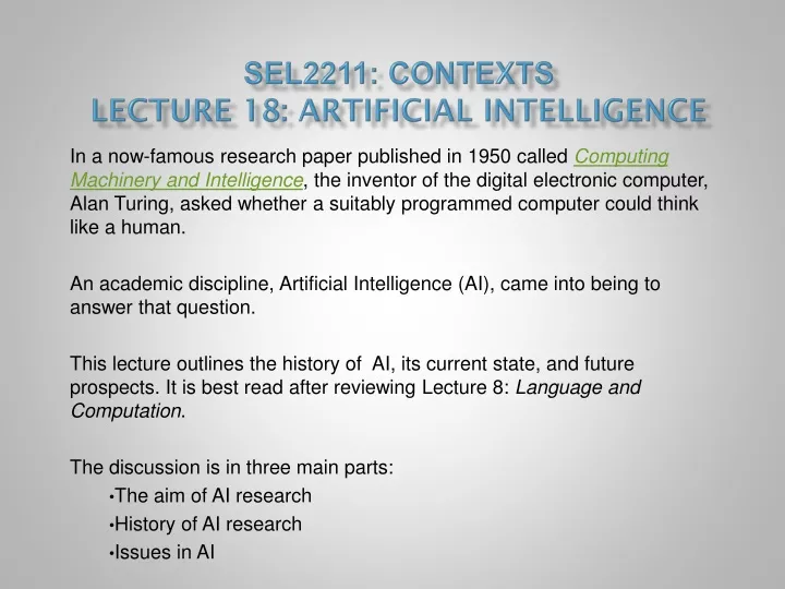 sel2211 contexts lecture 18 artificial intelligence
