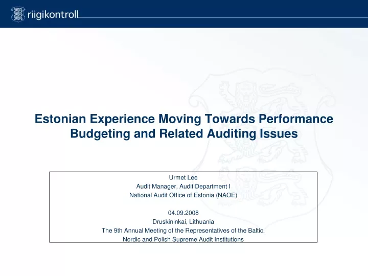 estonian experience moving towards performance budgeting and related auditing issues