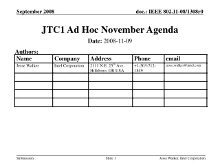 JTC1 Ad Hoc November Agenda