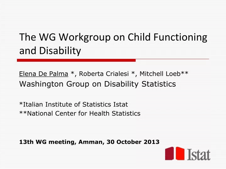 the wg workgroup on child functioning and disability