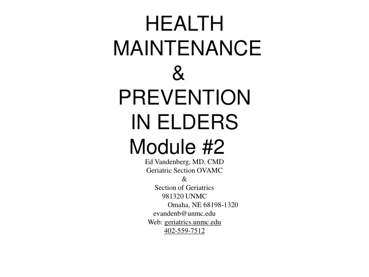 health maintenance prevention in elders module 2