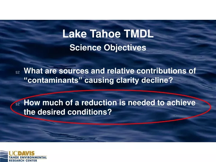 lake tahoe tmdl science objectives