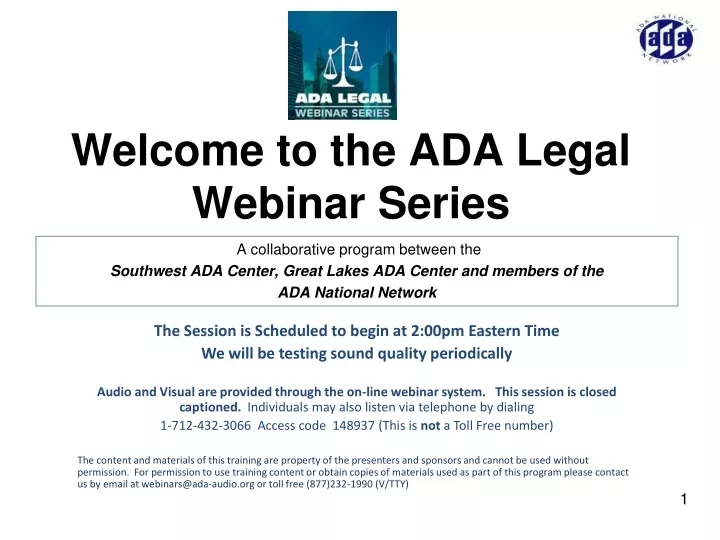 welcome to the ada legal webinar series