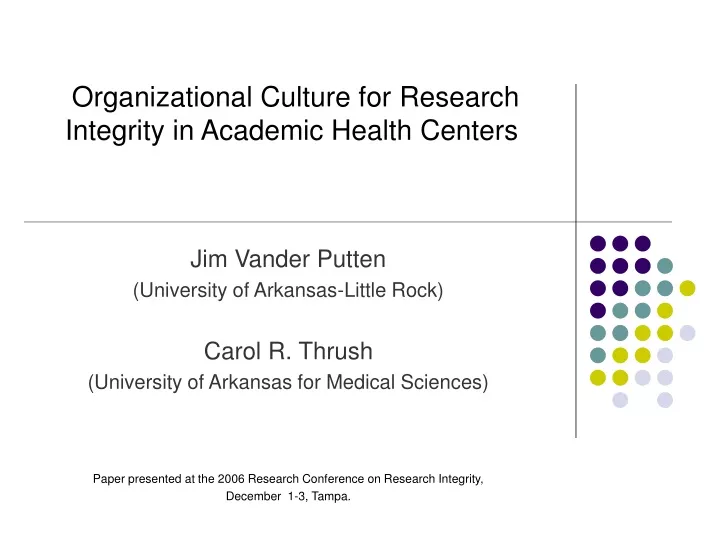 organizational culture for research integrity in academic health centers