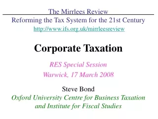 Mirrlees Review: Corporate Taxation