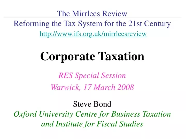 the mirrlees review reforming the tax system