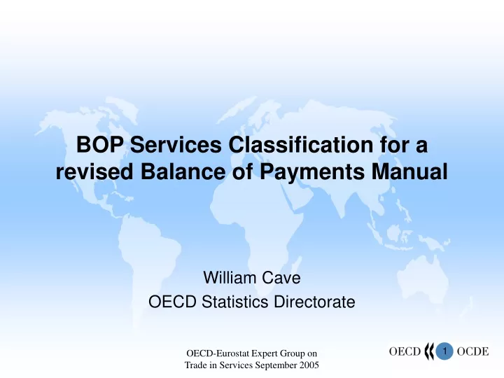 bop services classification for a revised balance of payments manual