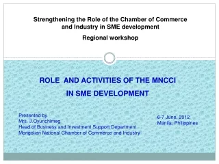 Strengthening the Role of the Chamber of Commerce and Industry in SME development