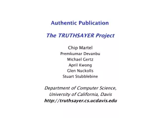 Authentic Publication The TRUTHSAYER Project